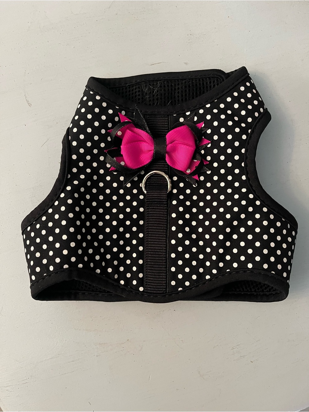 Head Black Polka Dot Pet Harness with Pink Bow